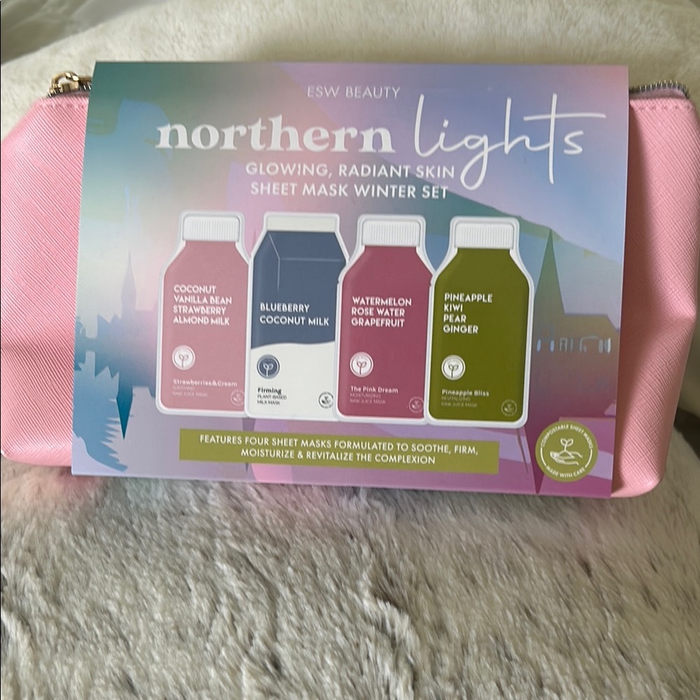 ESW Beauty Northern Lights Sheet Mask Set with Pink Pouch